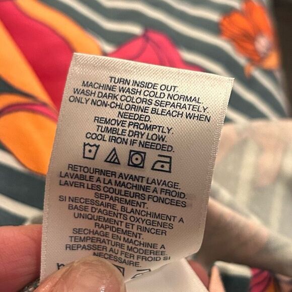 LANDS’ END Floral T-Shirt Dress Ruffle Sleeve Orange Pink Gray Green Size Large - Picture 8 of 8